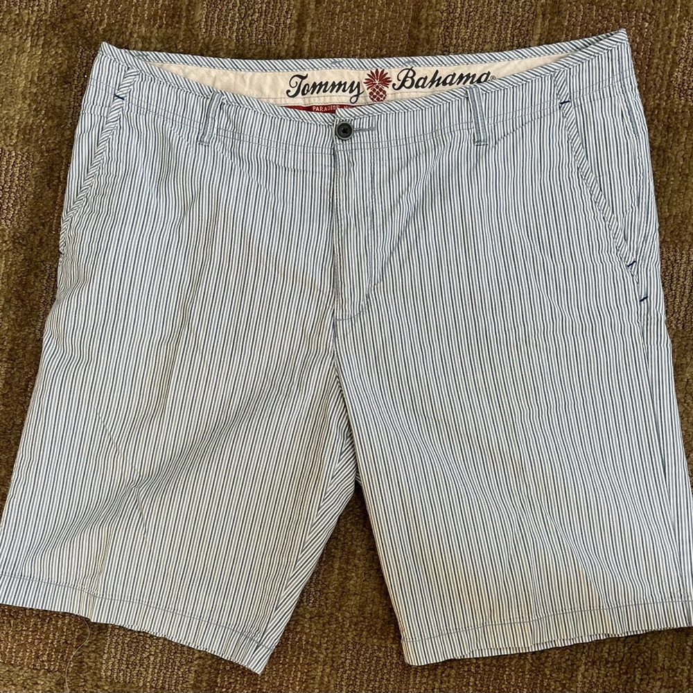 Tommy Bahama men’s flat front shorts blue & white stripe